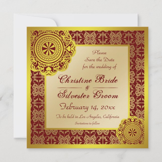 Arabesque Gold Lace, 5,25x5,25 Save the Date (Vorderseite)