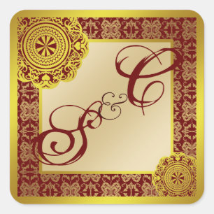 Arabesque Gold Lace, mit Monogramm Souveniraufkleb Quadratischer Aufkleber