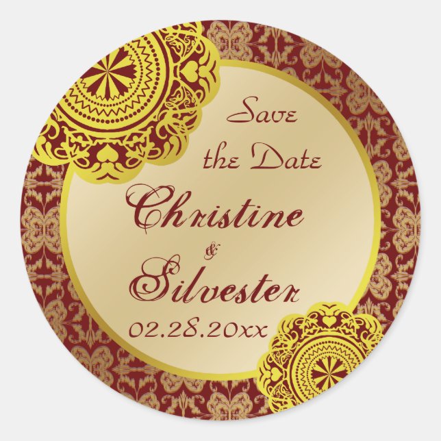 Arabesque Gold Lace, Save the Date Aufkleber (Vorderseite)