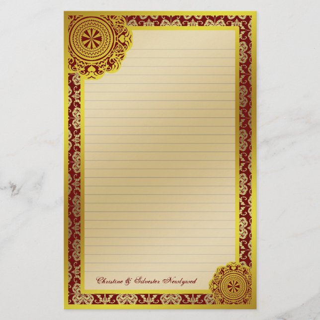 Arabesque Gold Lace, Schreibwaren Briefpapier (Vorderseite)