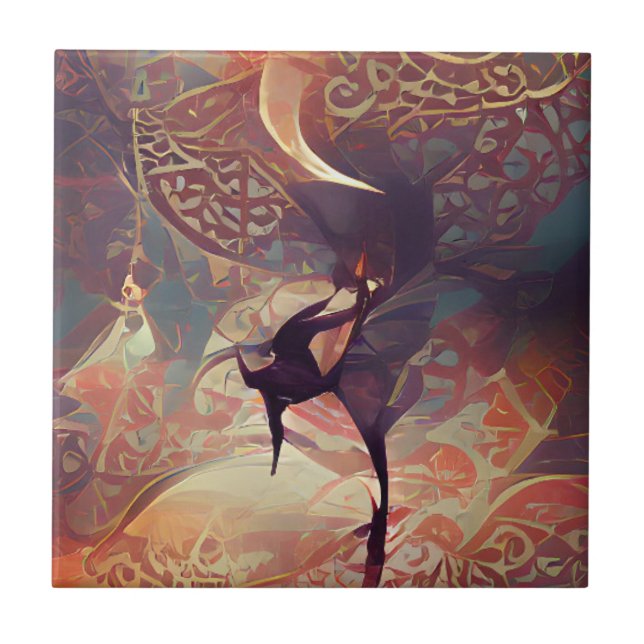 Arabesque Golden Rose Wirbel und Tanzkunst Fliese (Vorderseite)