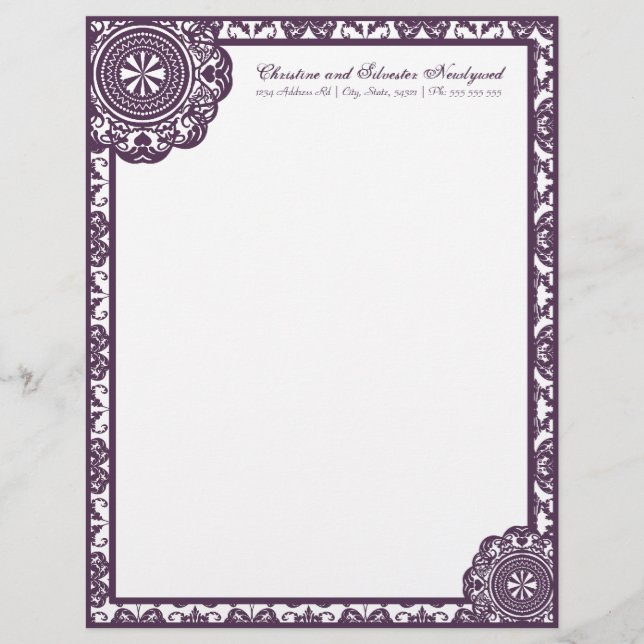 Arabesque Lila Spitze, Briefkopf (Vorderseite)