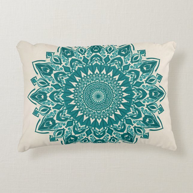 Arabesque Mandala Pillow - Aquamarin geometrischer Dekokissen (Vorderseite)