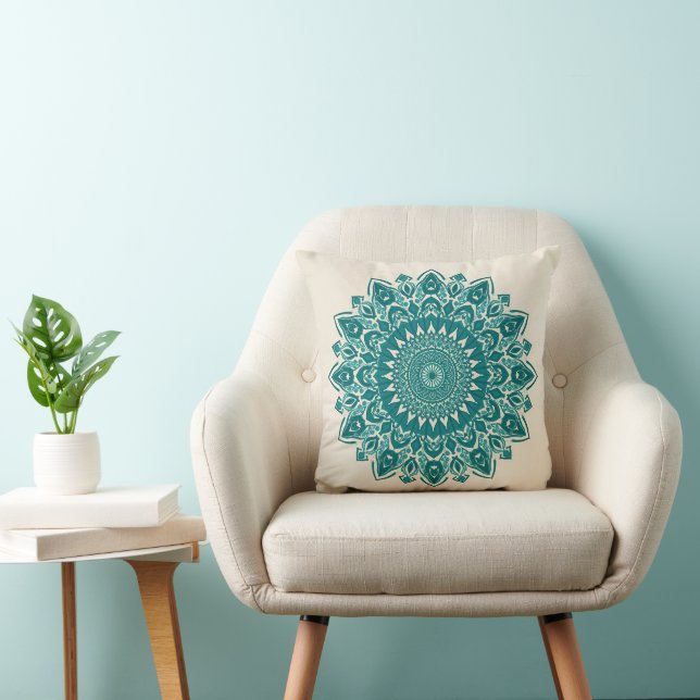 Arabesque Mandala Pillow - Aquamarin geometrischer Kissen (Stuhl )