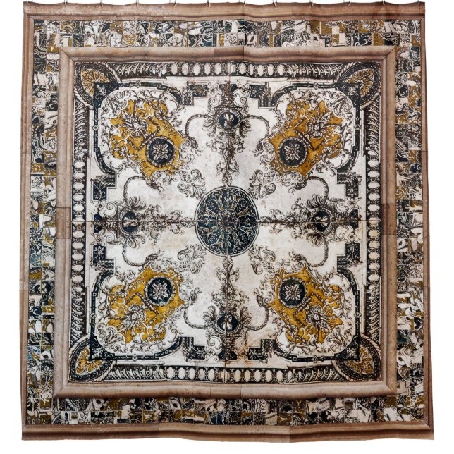 Arabesque Marmortextur Vintage Patchwork Duschvorhang (Vorderseite)