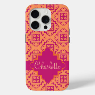 Arabesque marokkanischer Orange Magenta Name Perso Case-Mate iPhone Hülle