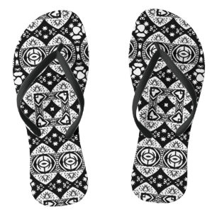Arabesque Mosaik Fliesenmuster Schwarz-Weiß Flip Flops
