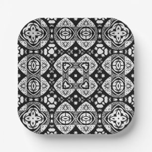 Arabesque Mosaik Fliesenmuster Schwarz-Weiß Pappteller
