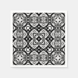 Arabesque Mosaik Fliesenmuster Schwarz-Weiß Serviette