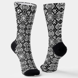 Arabesque Mosaik Fliesenmuster Schwarz-Weiß Socken