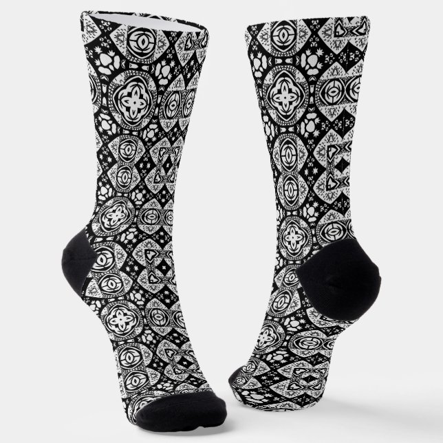 Arabesque Mosaik Fliesenmuster Schwarz-Weiß Socken (Gewinkelt)