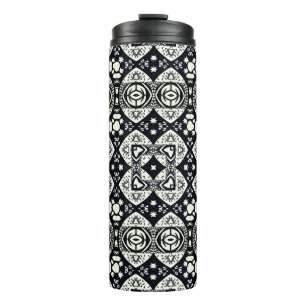 Arabesque Mosaik Fliesenmuster Schwarz-Weiß Thermosbecher