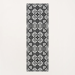 Arabesque Mosaik Fliesenmuster Schwarz-Weiß Yogamatte
