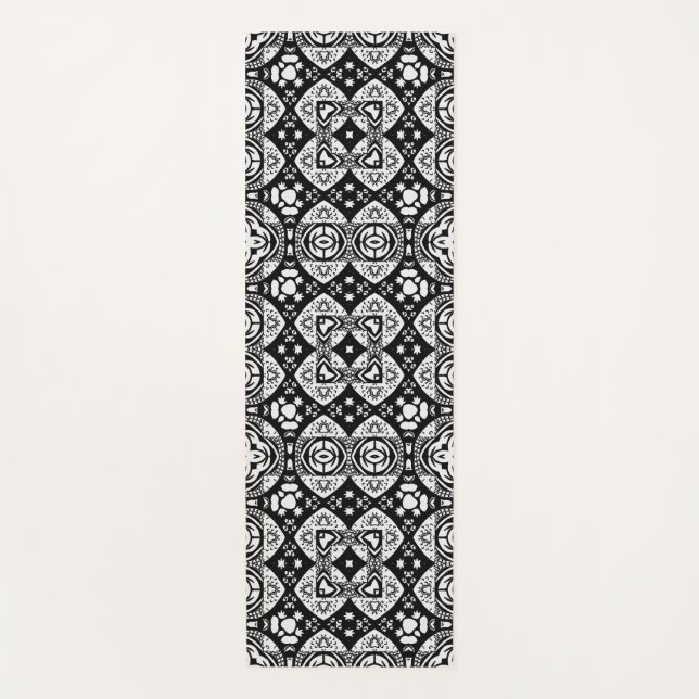 Arabesque Mosaik Fliesenmuster Schwarz-Weiß Yogamatte (Vorderseite)