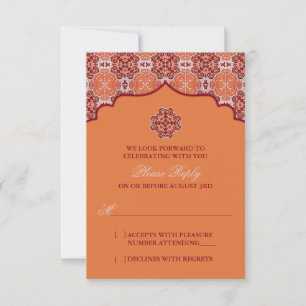 Arabesque Orange Red Indian Wedding RSVP Antwort