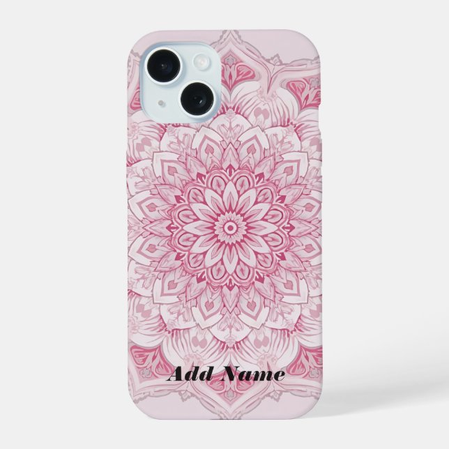Arabesque Pink Mandala Fall iPhone 15 Hülle (Rückseite)