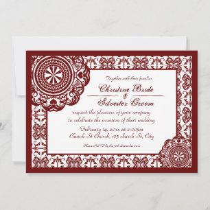 Arabesque Red Lace, 12x18 Hochzeit einladen Einladung