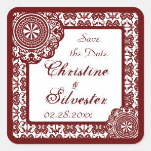 Arabesque Red Lace, Save the Date Aufkleber