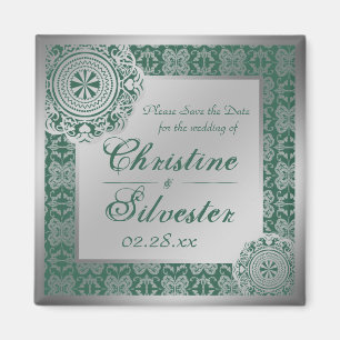 Arabesque Silver Lace, quadratisch Save the Date Magnet