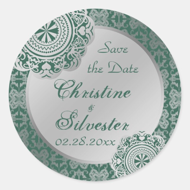 Arabesque Silver Lace, Save the Date Aufkleber (Vorderseite)