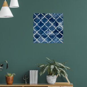 Arabesque Tile Pattern - Blaue geometrische Wand K Poster