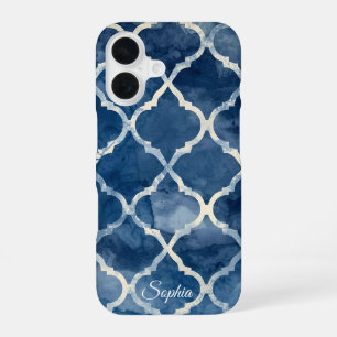 Arabesque Trellis Handy Case - Blue Watercolor Geo iPhone 16 Hülle
