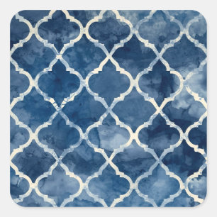 Arabesque Trellis Pillow - Blaues geometrisches Mu Quadratischer Aufkleber