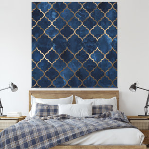 Arabesque Wall Art - Blau & Gold Geometrisches Mus Leinwanddruck