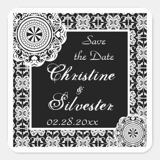 Arabesque White Lace, Save the Date Aufkleber (Vorderseite)