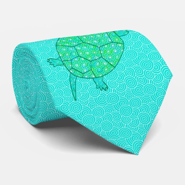 Arabesque, wirbelige Schildkröte - Meeresgrün Krawatte (Gerollt)