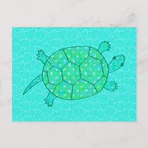 Arabesque, wirbelige Schildkröte - Meeresgrün Postkarte