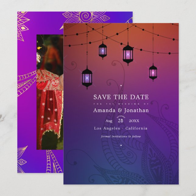 Arabian Bollywood Wedding Foto Save The Date (Vorne/Hinten)