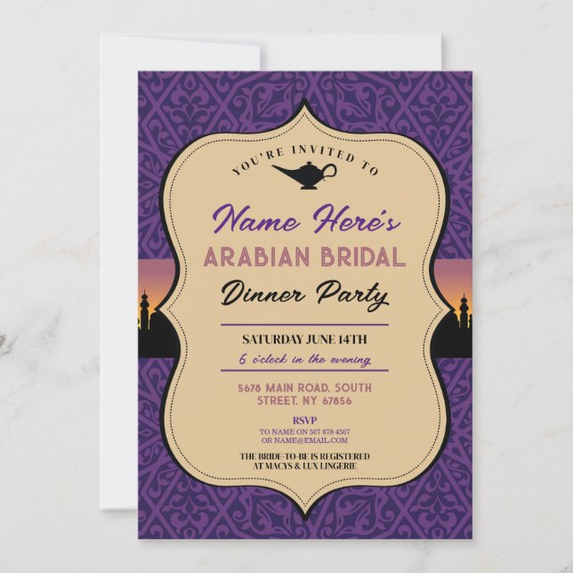 Arabian Nights Brautparty Dinner Party Einladung (Vorderseite)