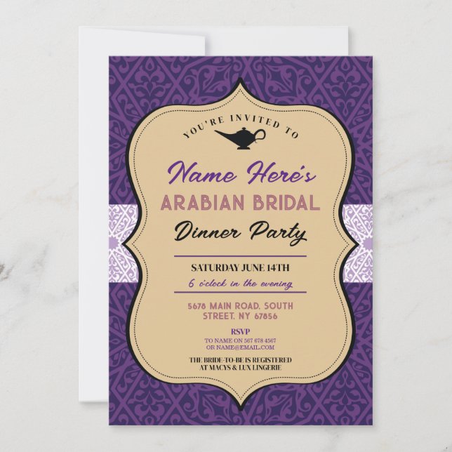 Arabian Nights Brautparty Dinner Party Marokkanisc Einladung (Vorderseite)