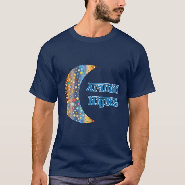 Arabian Nights Crescent Moon Star Design T-Shirt (Vorderseite)