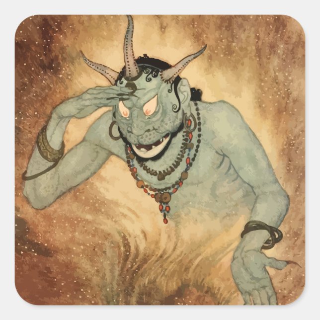 Arabian Nights Genie von Edmund Dulac Quadratischer Aufkleber (Vorderseite)