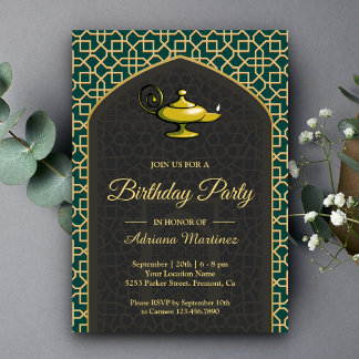 Arabian Nights Magic Lamp Aquamarin Grau Geburtsta Einladung