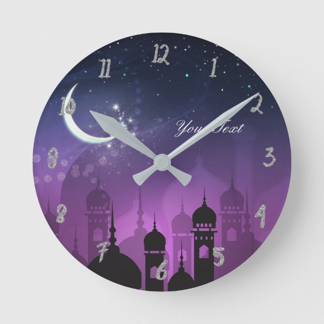 Arabian Nights Moroccan Purple Palace Personalized Runde Wanduhr (Vorderseite)