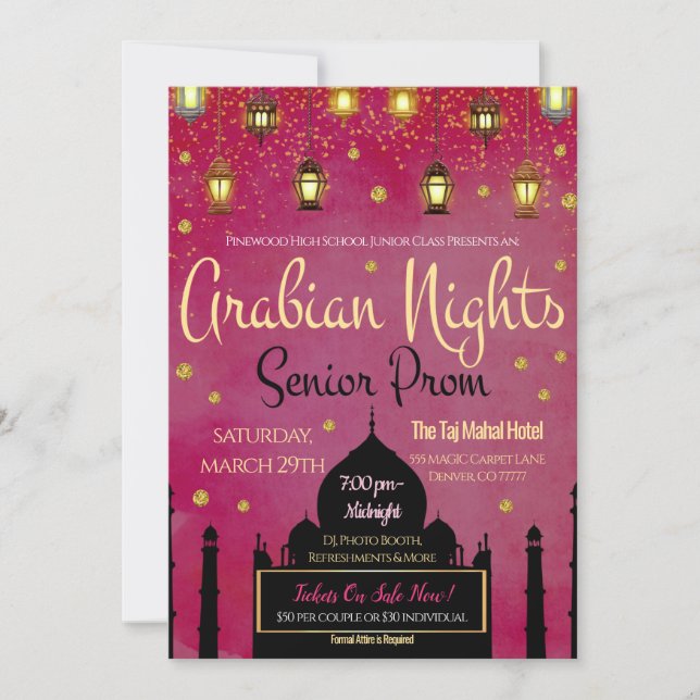 Arabian Nights Thema Senior Prom Einladung (Vorderseite)
