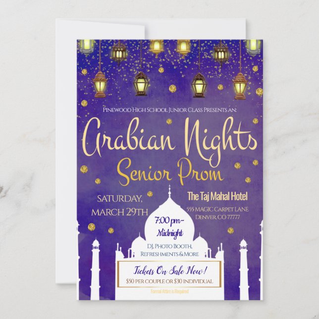 Arabian Nights Thème Prom Senior Invitation (Devant)