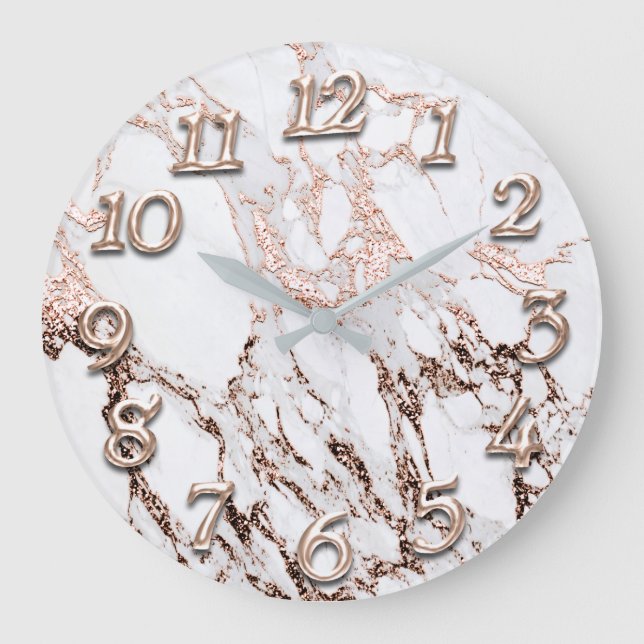 Arabian Number Rose Gold-Metallischer Marmorstein Große Wanduhr (Vorderseite)