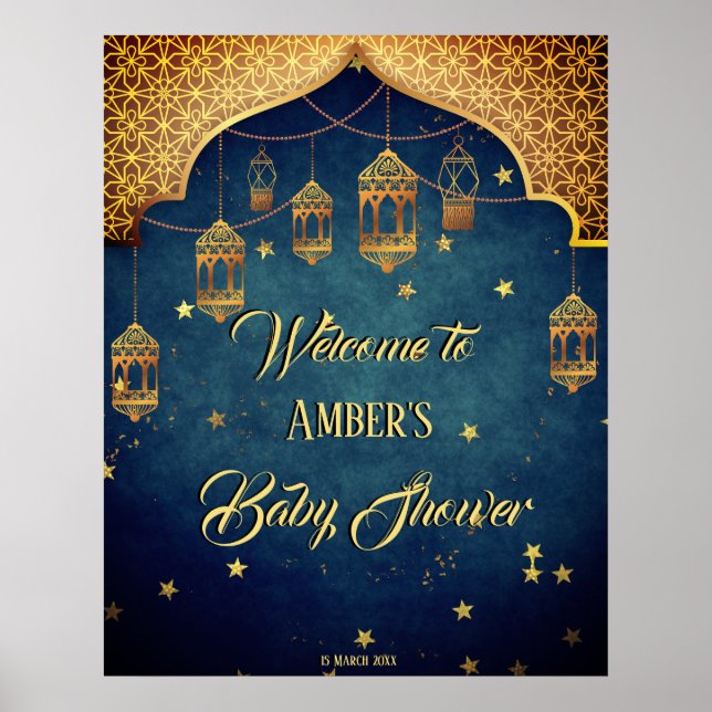 Arabianische Nächte Babydusche personalisierter Em Poster (Vorne)