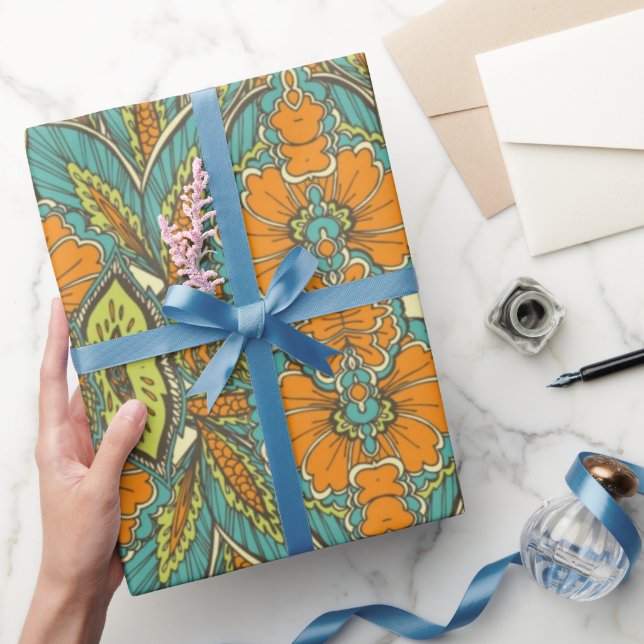 Arabic Boho Elegant Floral marokkanischer Pfau Geschenkpapier (Schenken)