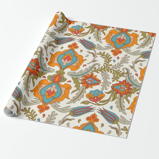 Arabic Boho Elegant Floral marokkanischer Pfau Geschenkpapier (Ungerollt)