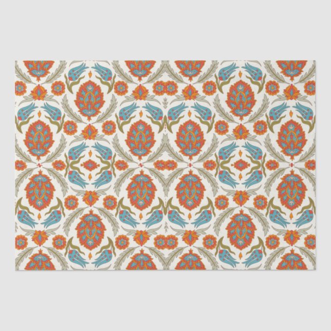 Arabic Boho Elegant Floral marokkanischer Pfau Seidenpapier (Vorderseite)