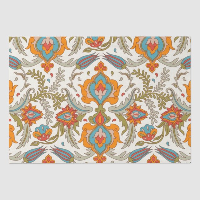 Arabic Boho Elegant Floral marokkanischer Pfau Seidenpapier (Vorderseite)