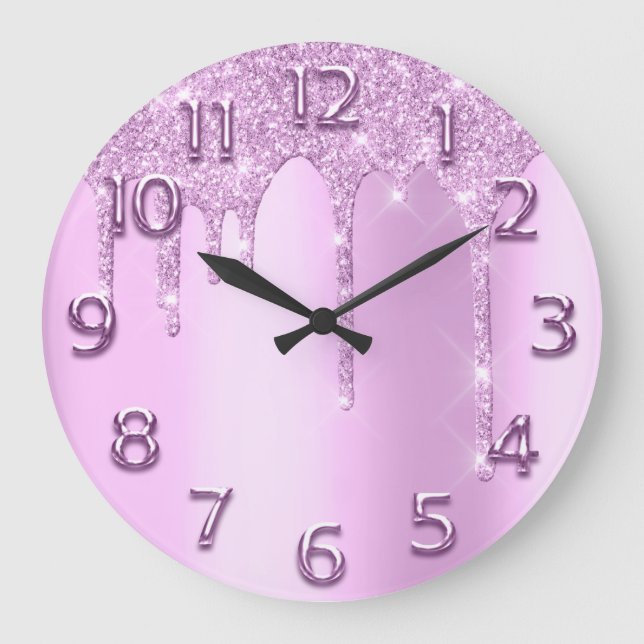 Arabic Numbers Elegant Drips Pink Glitter Rose Große Wanduhr (Vorderseite)