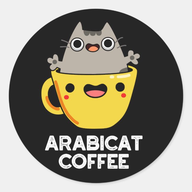 Arabicat Coffee Funny Arabica Cat Pun Dark BG Runder Aufkleber (Vorderseite)