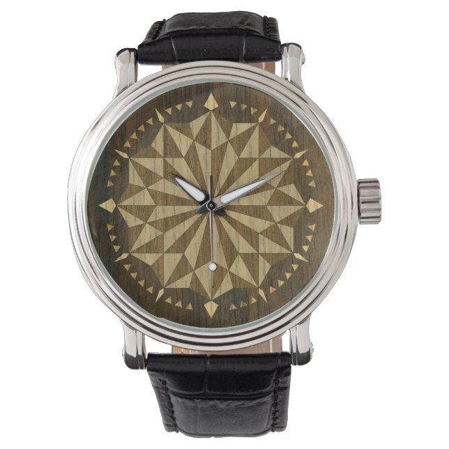 Arabisch Geometrisches Muster Holzeffektüberwachun Armbanduhr (Vorderseite)