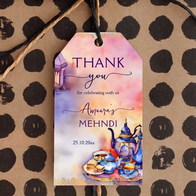 Arabisch Türkisches Tee Party mehndi henna vielen  Geschenkanhänger (Mehndi favor gift tags template thank you favor tags henna mehandi gift tags Turkish tea themed)